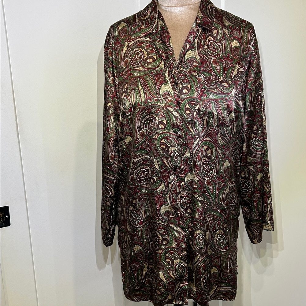 90’s Vintage Victoria’s Secret Sleep Shirt / Satin Paisley Motif Nightgown | Med